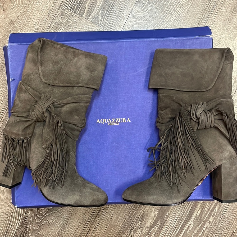 Aquazzura Firenze Suede Fringe Tie Boots